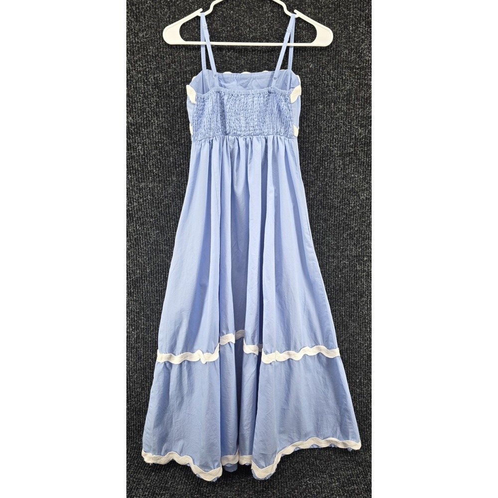 Sim & Sam Women's S Ric Rac Midi Dress Lt. Blue Pockets Smocked Back Cottagecore - Picture 3 of 8